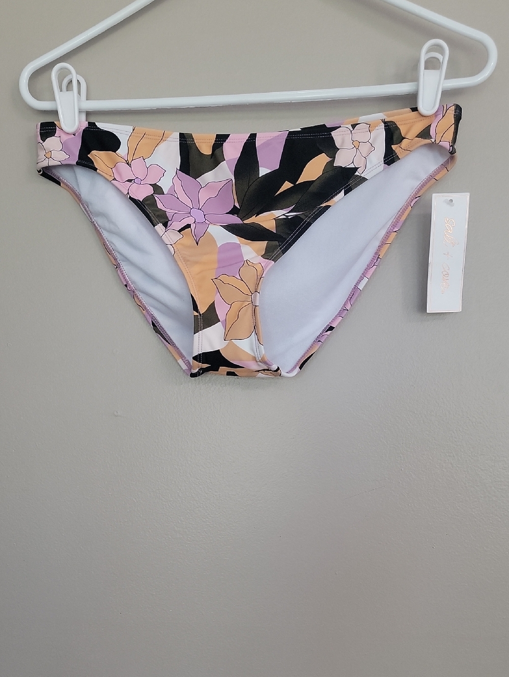 Salt + Cove Orange Black Pink Purple Floral Bikini Bottoms Size L  NWT